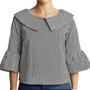 Capri cropped shirt, blk/white, back buttons, Peter Pan collar, sz M